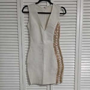 Missguided Cream Mini Dress with Tan Beaded Side Detail
